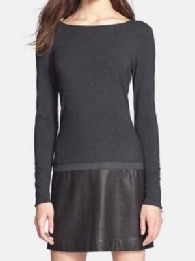 Theory Kieran Leather and Jersey Black Long Sleeve Dress S